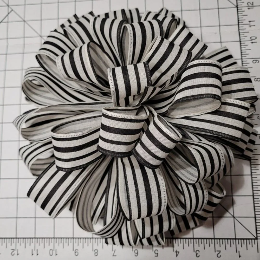 Christmas Tree Bow Topper, Black and Cream Striped Bow Tree‎ Topper 44 Loop 2of2